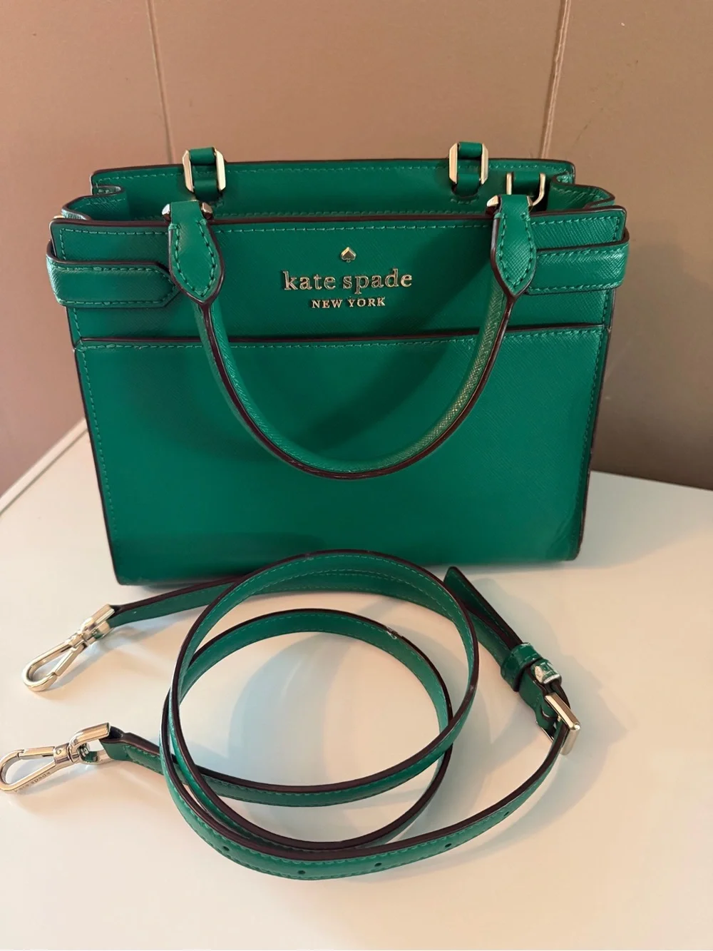 kate spade Emerald Green Saffiano Leather Satchel with Strap